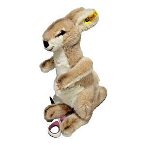 Vintage Steiff Mohair Kangaroo & Plastic Baby Joey Ear Button Tag Stuffed Animal